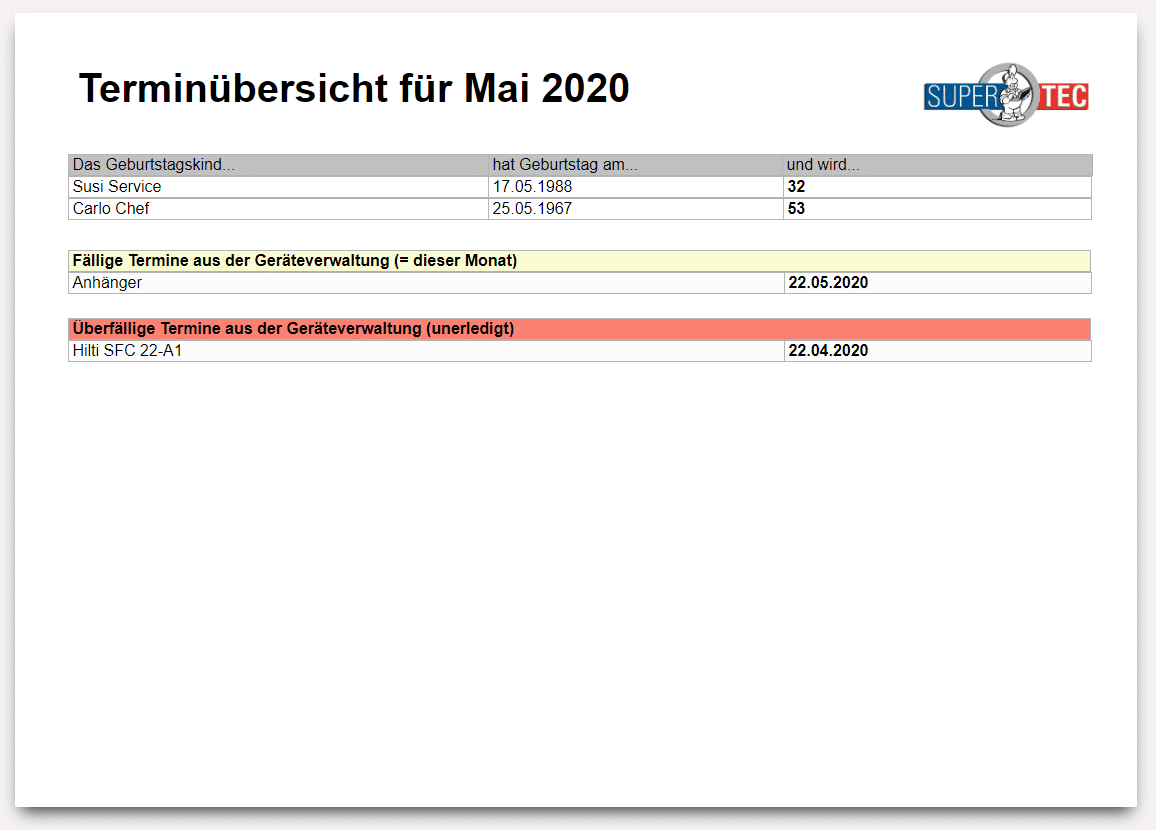 Terminübersicht Mai 2020
