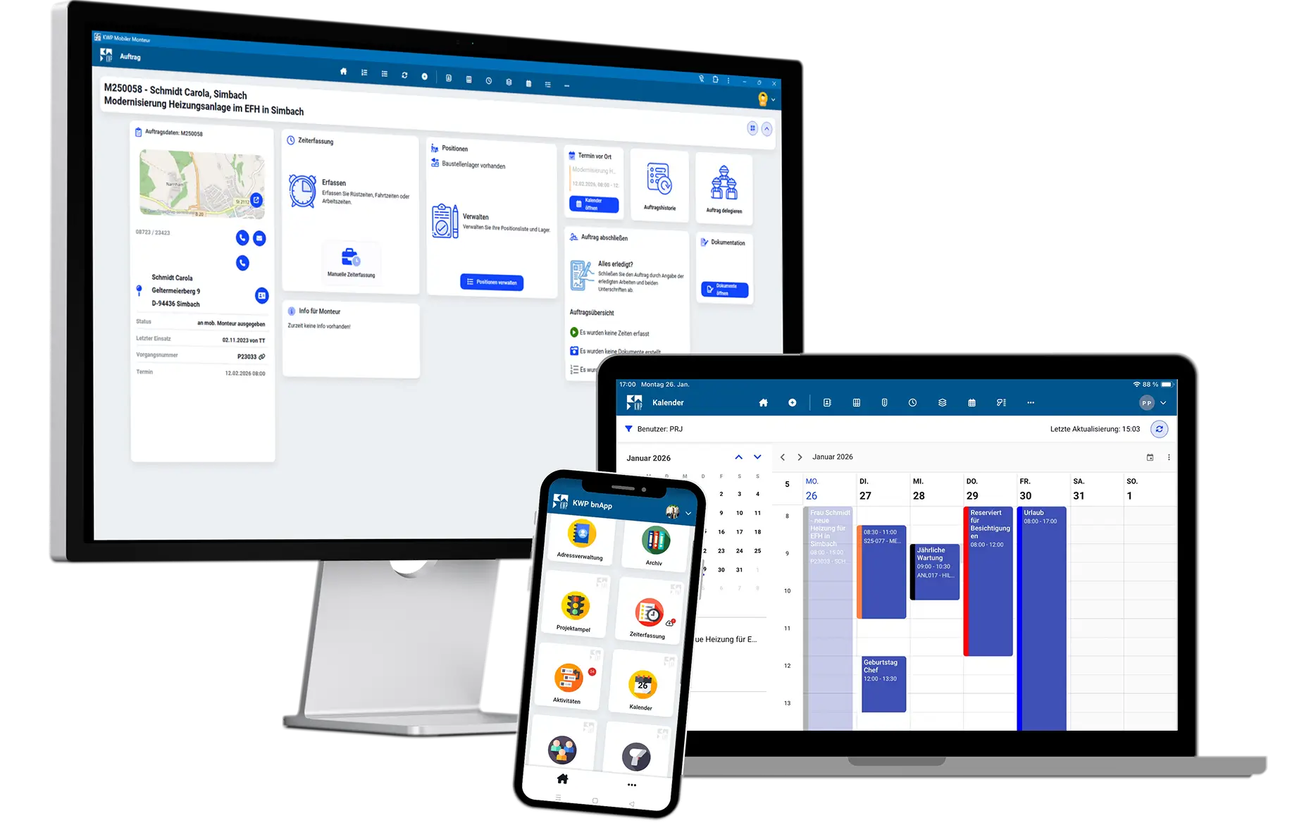 KWP-Software auf Desktop, Tablet und Smartphone